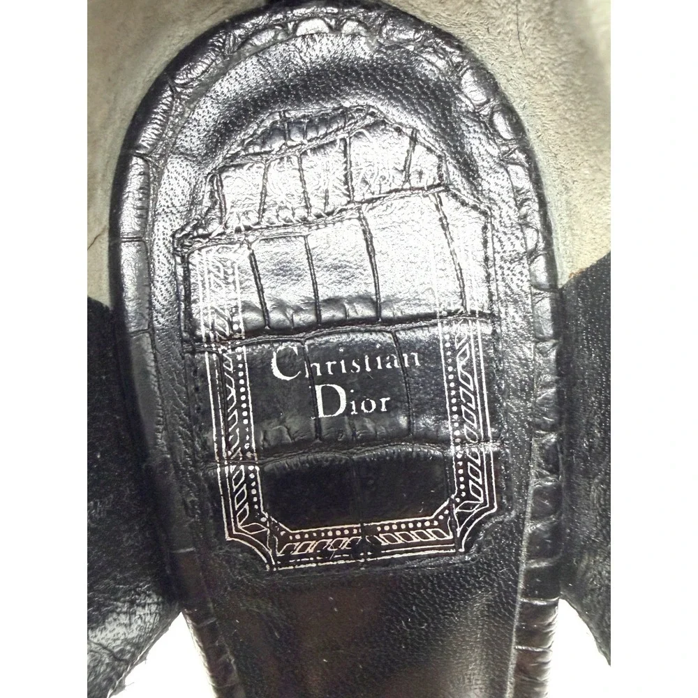 Dior Galliano Black Croc Embossed Runway Platform Wedge Sandals 39